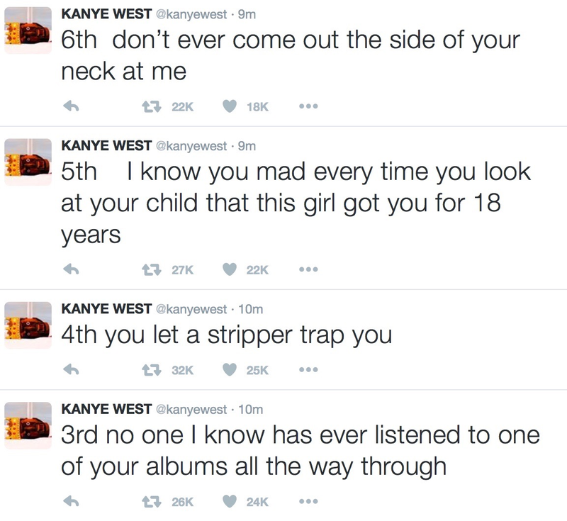 Illustration for article titled Kanye West attacks Wiz Khalifa on Twitter, still respects his pants game